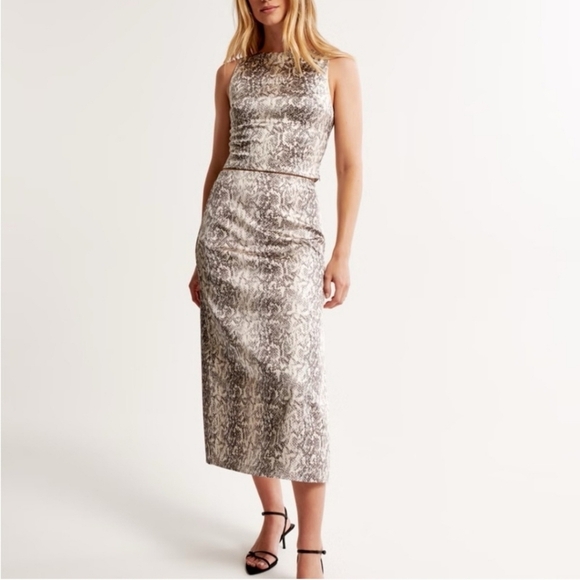 Abercrombie & Fitch Satin Sculpt Midi Skirt Snake Print Double Lined Petite LP - Picture 1 of 16